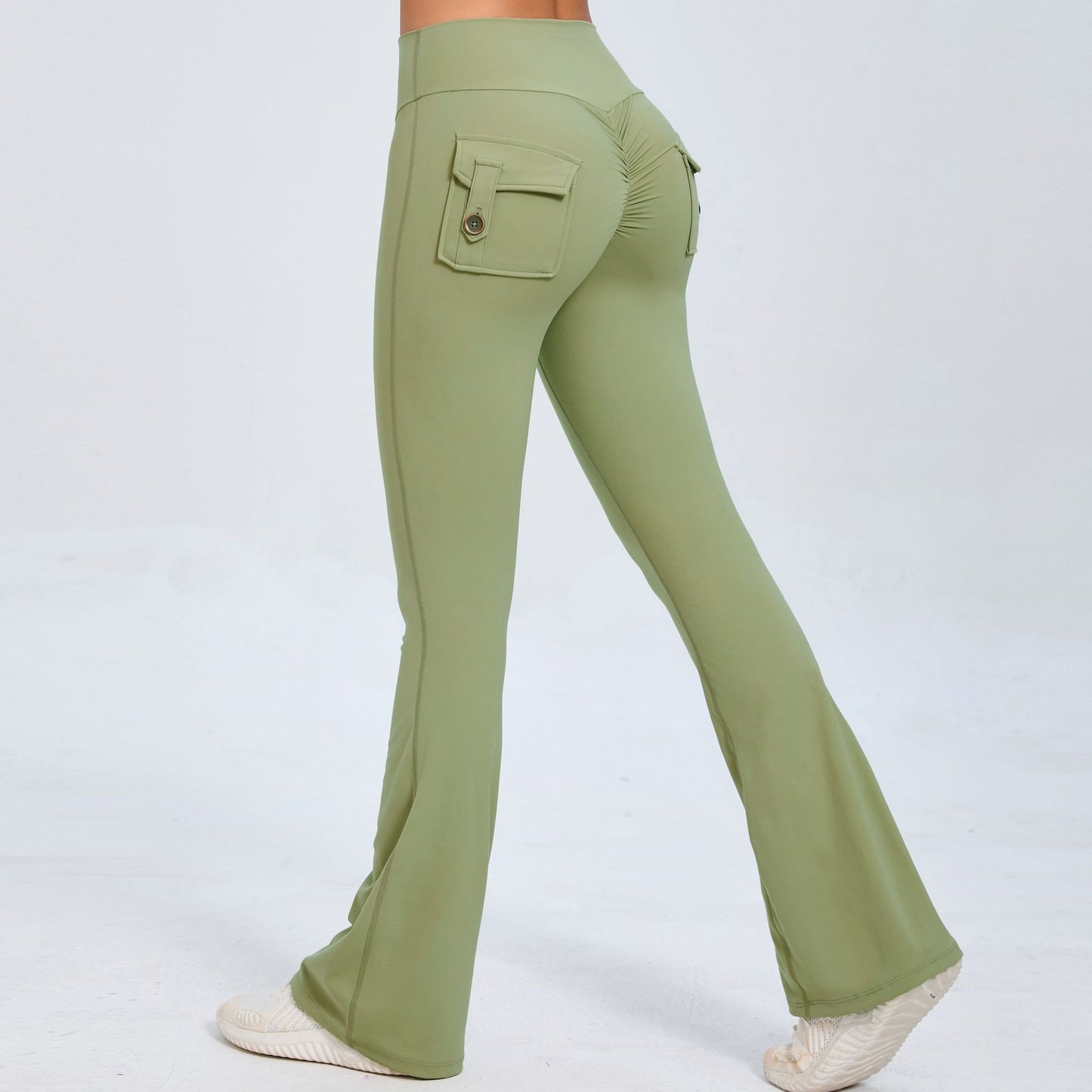 Lavi Collection -Smooth Flared Leggings with pockets Avocado Green