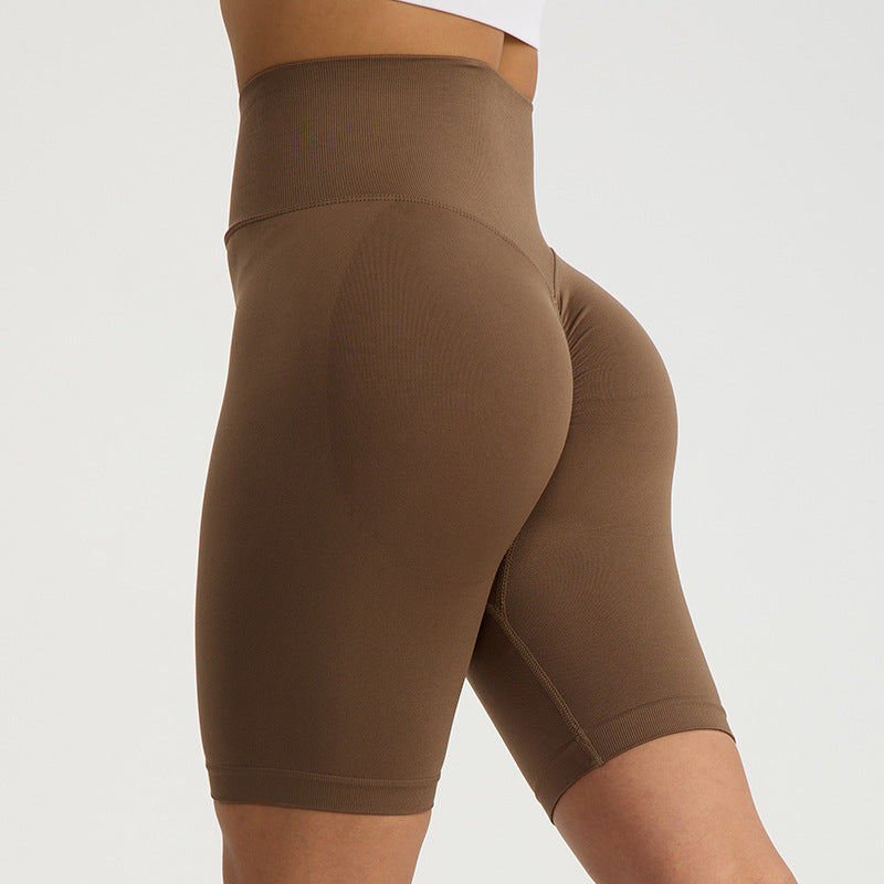 Lavi Gym Harmony Collection - Smooth Long Shorts with High V-Shaped Waistband Above the Glutes Brown