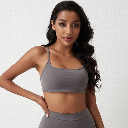 Lavi Gym Elegance Collection Bra - Grey, Supportive & Stylish Sports Bra with Crossed Back Straps