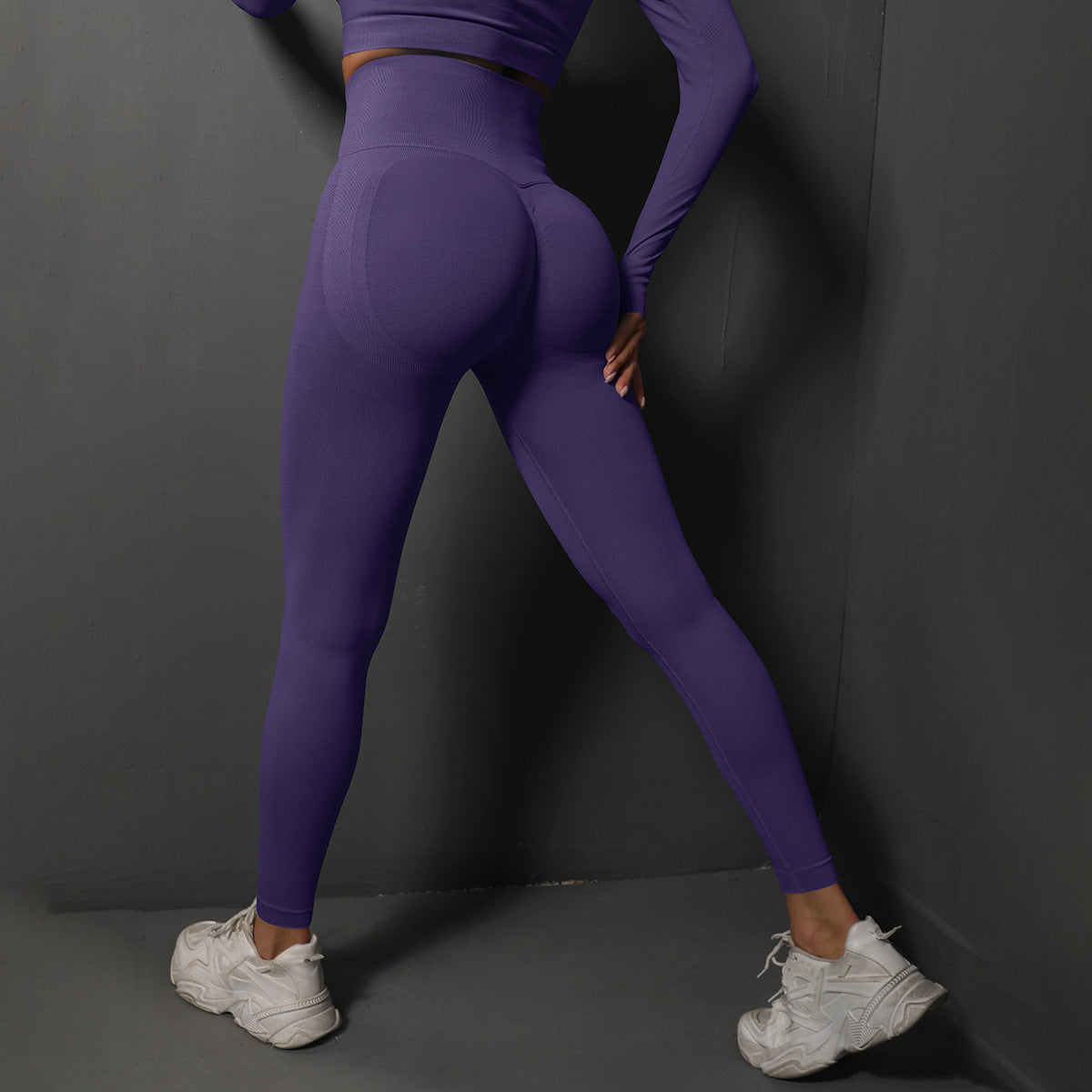 Lavi Gym DPU Leggings Kollektion – Helles Violett, Hoher V-förmiger Bund über dem Gesäß