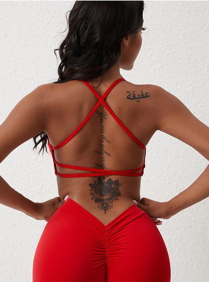 Lavi Elegance Collection Bra - Red, Supportive & Stylish Sports Bra with Crossed Back Straps