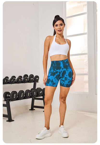 Lavi Gym Spotted Collection Shorts – Blue, With Push-Up Effect and High Waistband