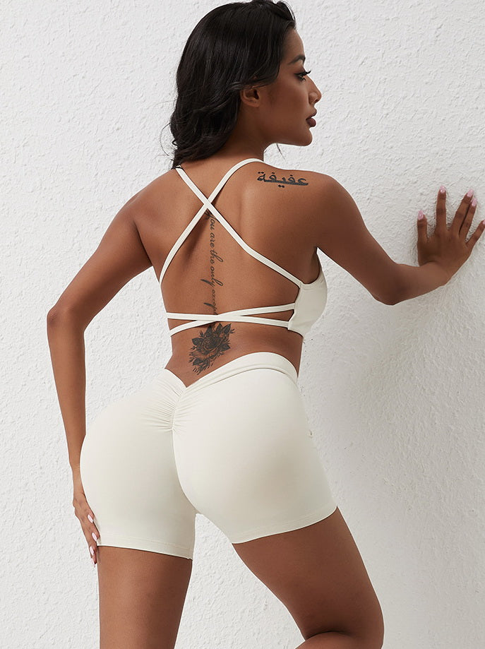 Lavi Elegance Collection Bra - White Milk Supportive & Stylish Sports Bra with Crossed Back Straps