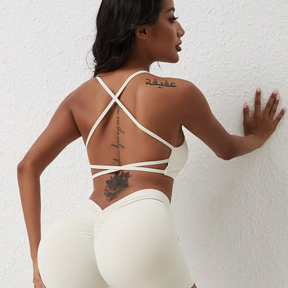 Lavi Elegance Collection Bra - White Milk Supportive & Stylish Sports Bra with Crossed Back Straps