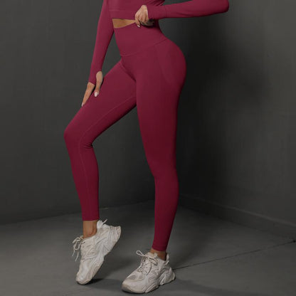 Lavi Gym DPU Leggings Collection – Red Wine, High V-Shaped Waistband Above the Buttocks