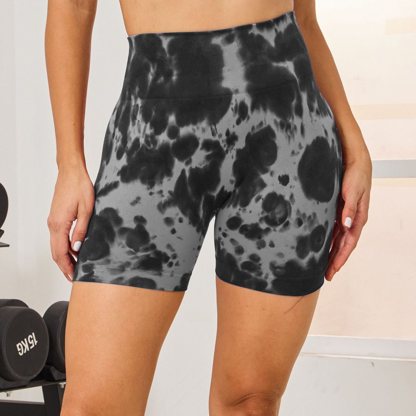 Lavi Gym Spotted Collection Shorts – Grau, mit Push-Up-Effekt und hohem Bund