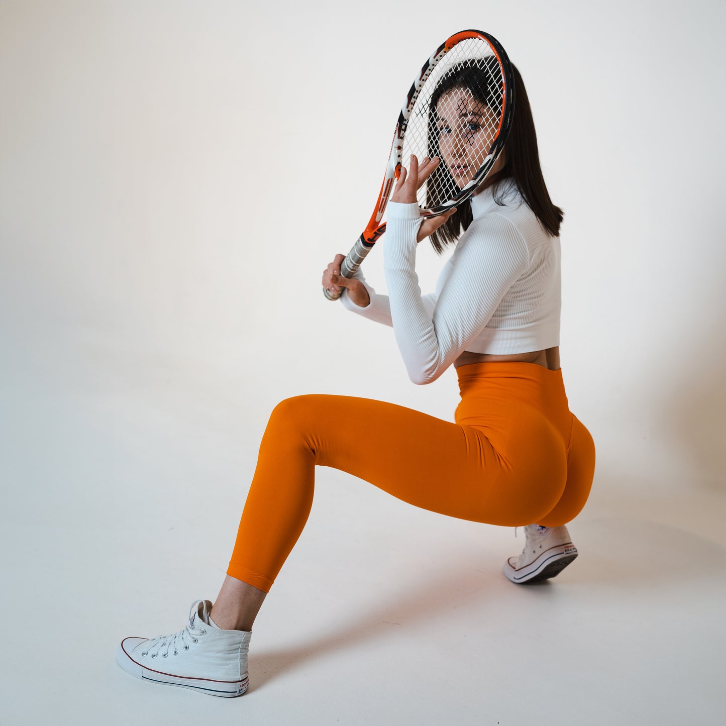 Lavi Harmony Collection - Orange Smooth Leggings with High and V-Shaped Waistband Above the Glutes