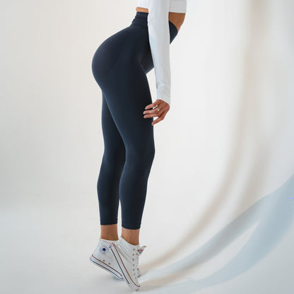 Lavi Harmony Collection - Dark Blue Smooth Leggings with High and V-Shaped Waistband Above the Glutes