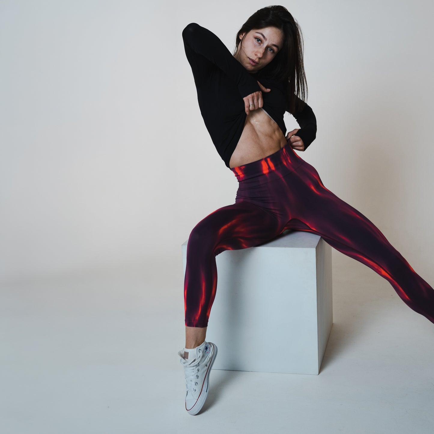 Lavi Flame Leggings Collection – Red, High Shaper Belt, and Modeling Strip