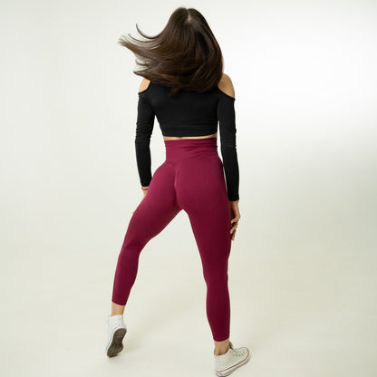 Lavi Harmony Collection - Red Wine Smooth Leggings with High and V-Shaped Waistband Above the Glutes