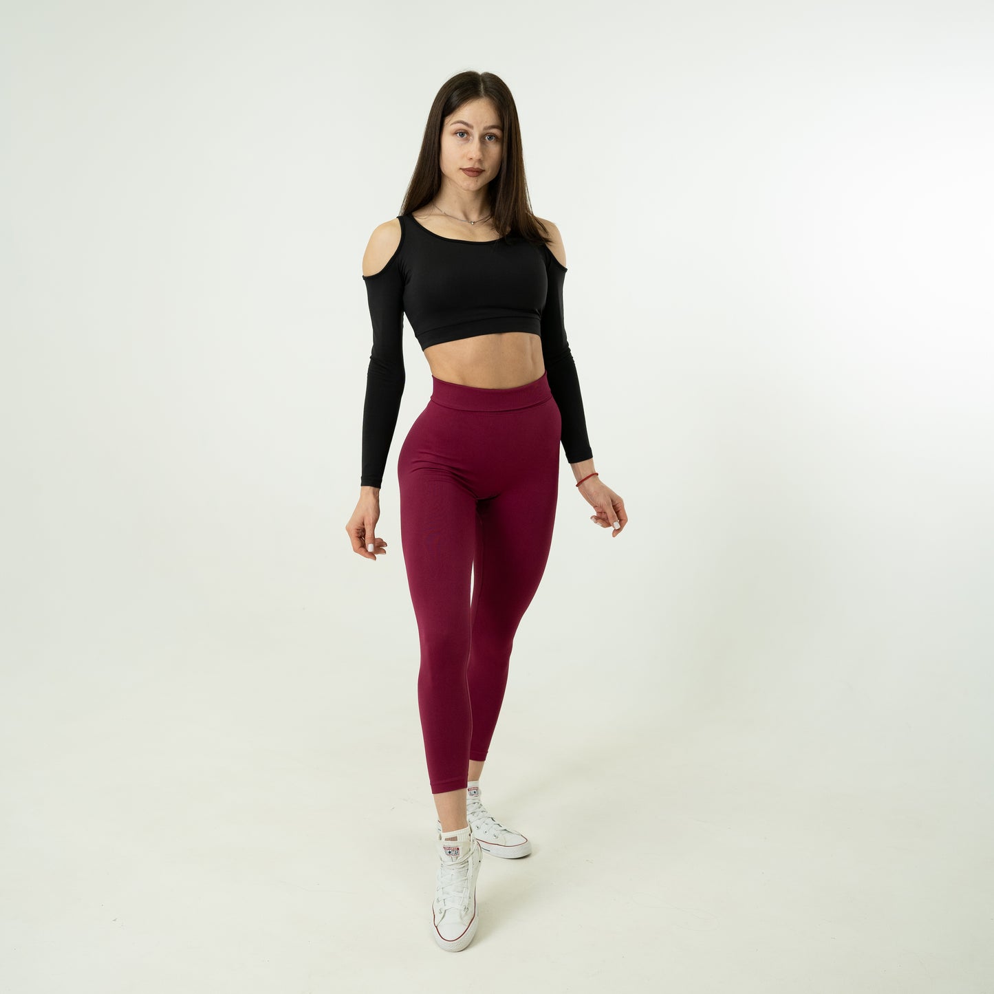 Lavi Harmony Collection - Red Wine Smooth Leggings with High and V-Shaped Waistband Above the Glutes