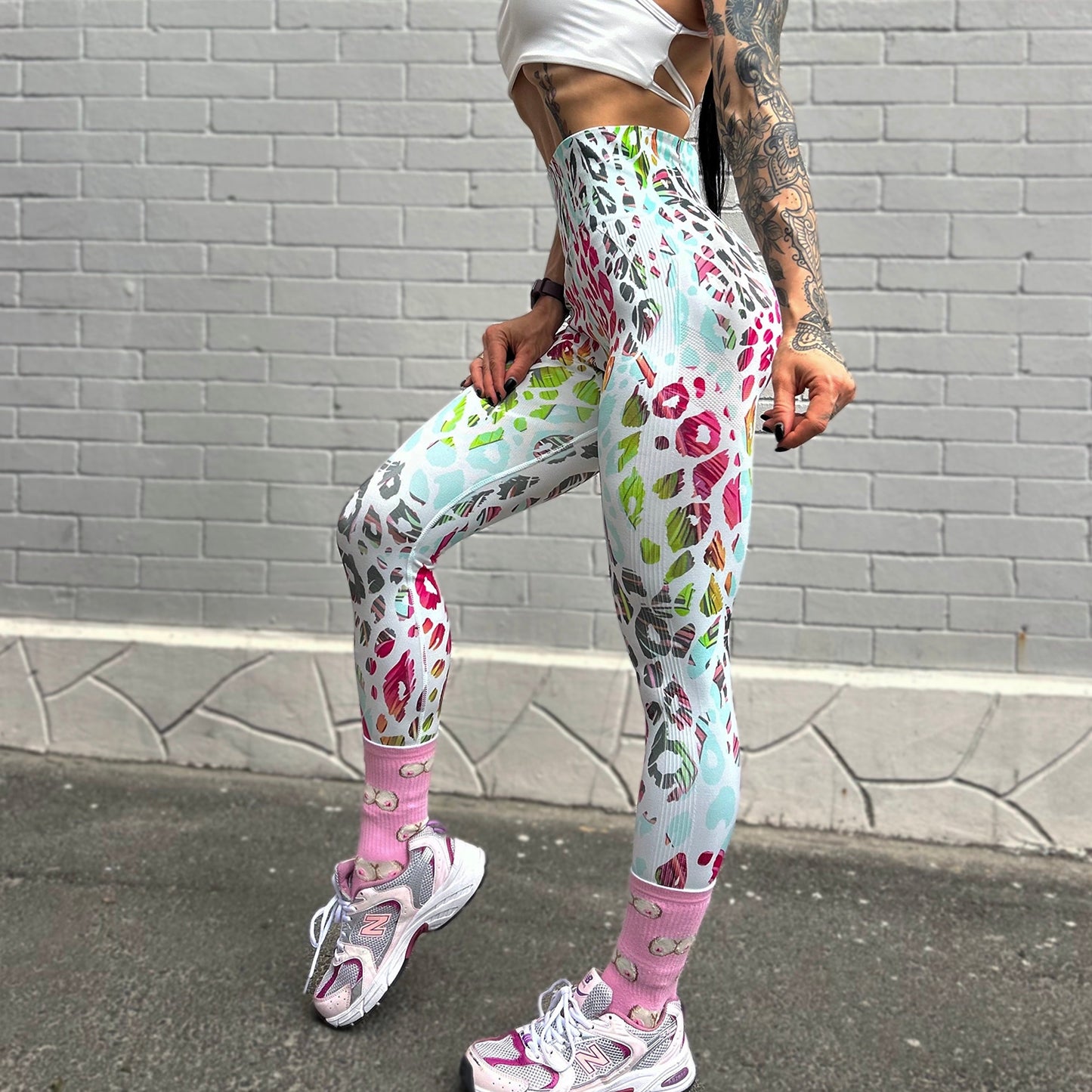 Lavi Gym Leo Kollektion – Weiße Leggings mit hohem Bund