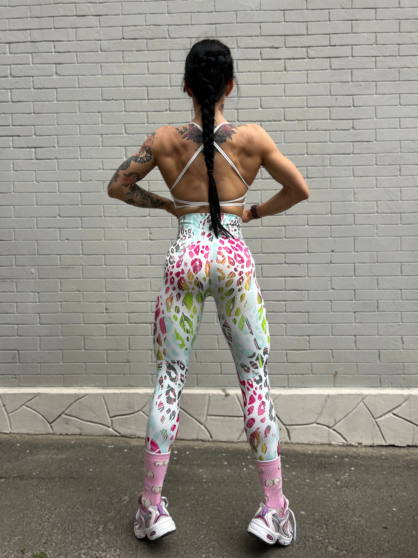 Lavi Gym Leo Kollektion – Weiße Leggings mit hohem Bund