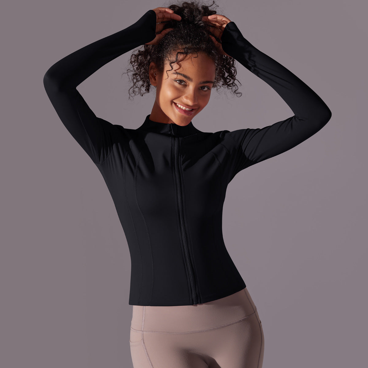 Long rashguard with zipper from the Lavi Gym collection Black