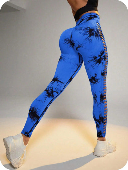 Blue leggings Marble DS with push-up effect