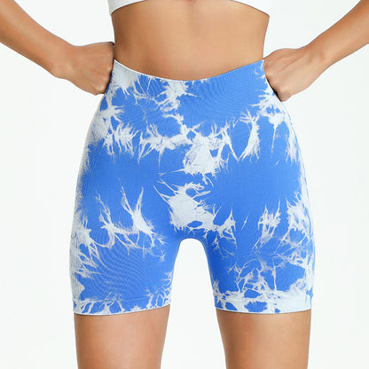 Lavi Gym Marble Collection Shorts – Blue, With Push-Up Effect and High Waistband