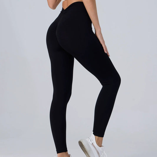 Lavi Harmony Collection - Violette, glatte Leggings mit hohem, V-förmigem Bund über dem Gesäß