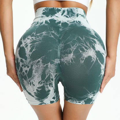 Lavi Gym Marble Collection Shorts – Green, With Push-Up Effect and High Waistband