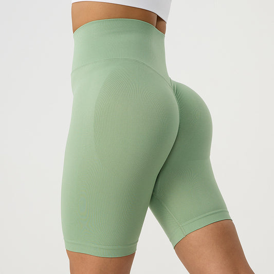 Lavi Gym Harmony Collection - Light Green Smooth Long Shorts with High V-Shaped Waistband Above the Glutes