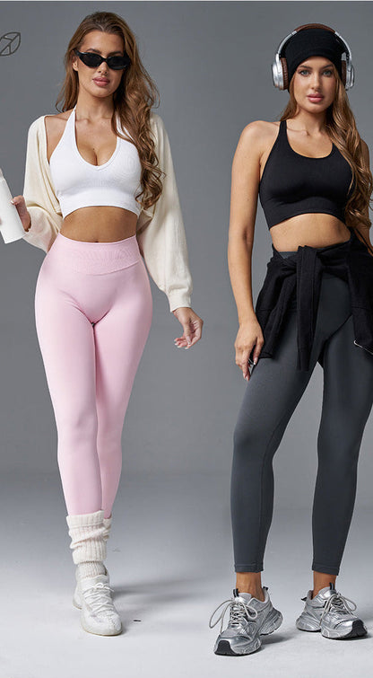 Lavi Harmony Collection - Violette, glatte Leggings mit hohem, V-förmigem Bund über dem Gesäß