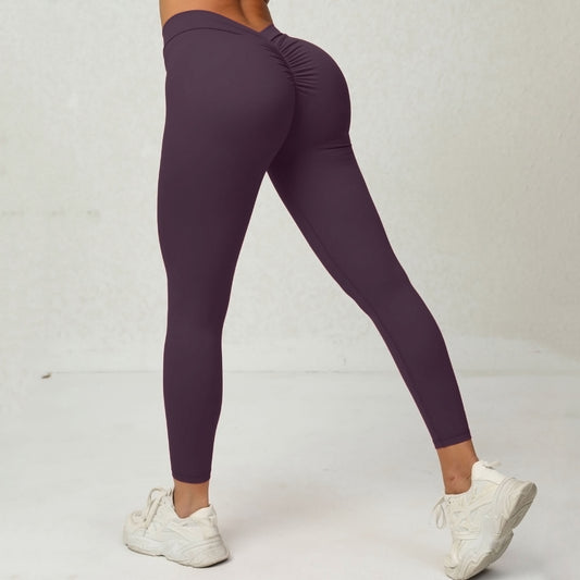 Lavi Lidiya Collection -Smooth Leggings with High and V-Shaped Waistband Above the Glutes Dark Purple