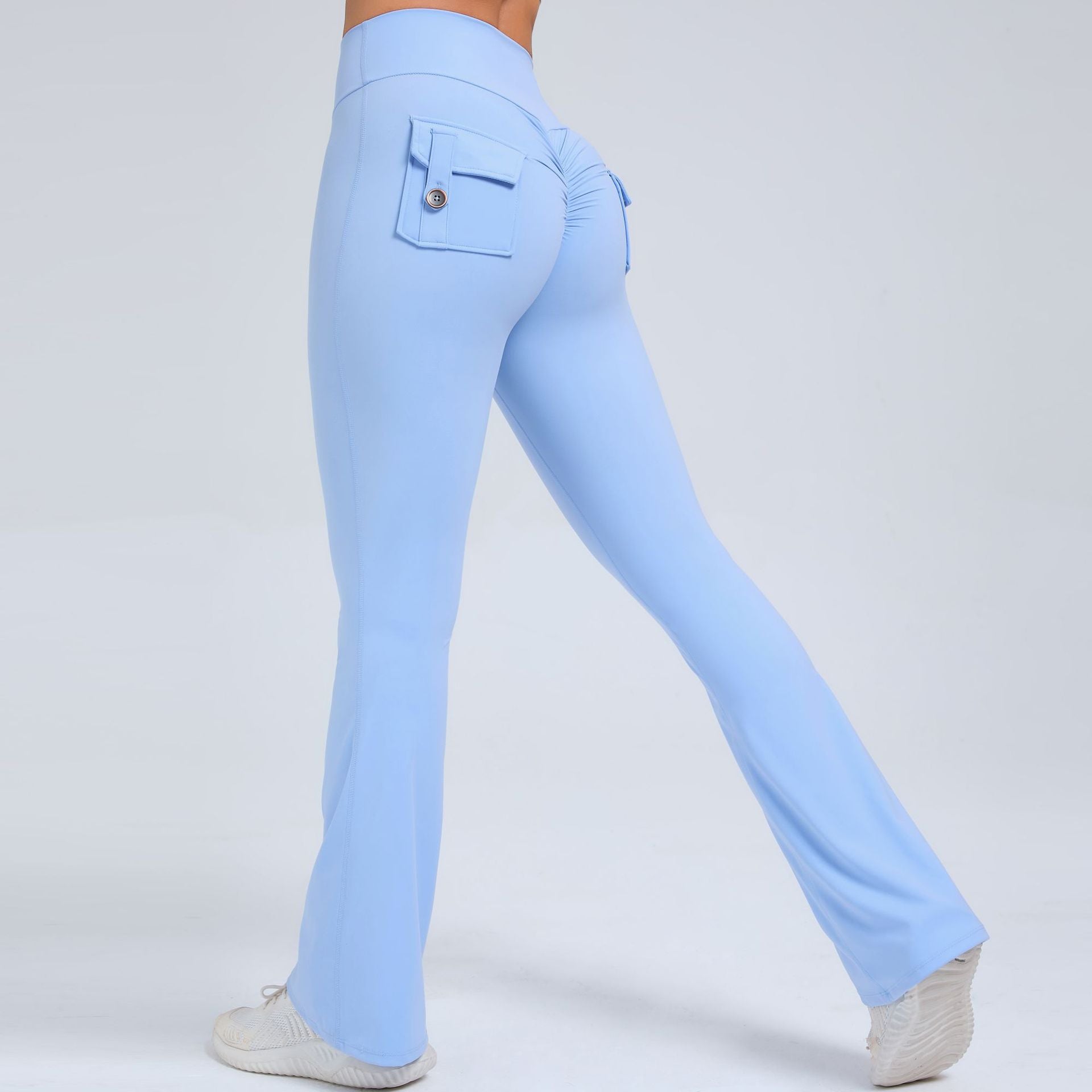 Lavi Collection -Smooth Flared Leggings with pockets Sky blue