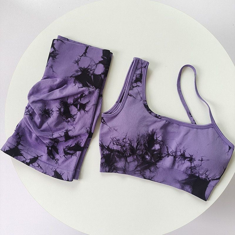 Top and shorts set Marble D with push-up effect Suit-Tie-Dye Black and Purple