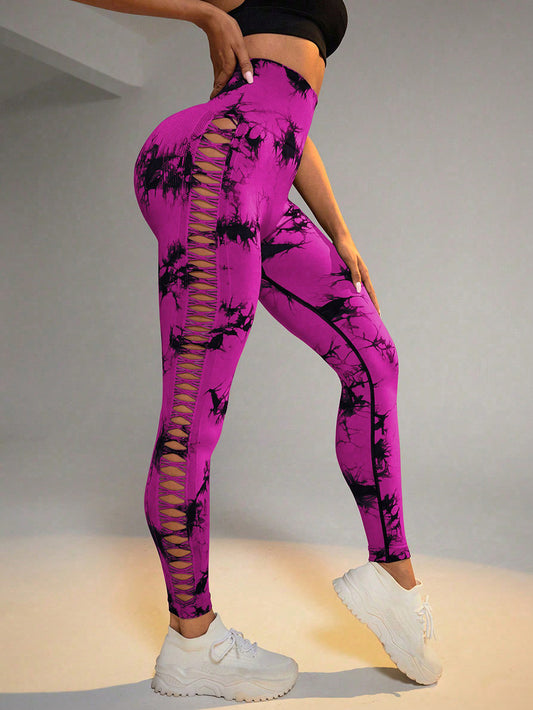 Marble leggings with push-up effect DSD collection Deep Rose Red