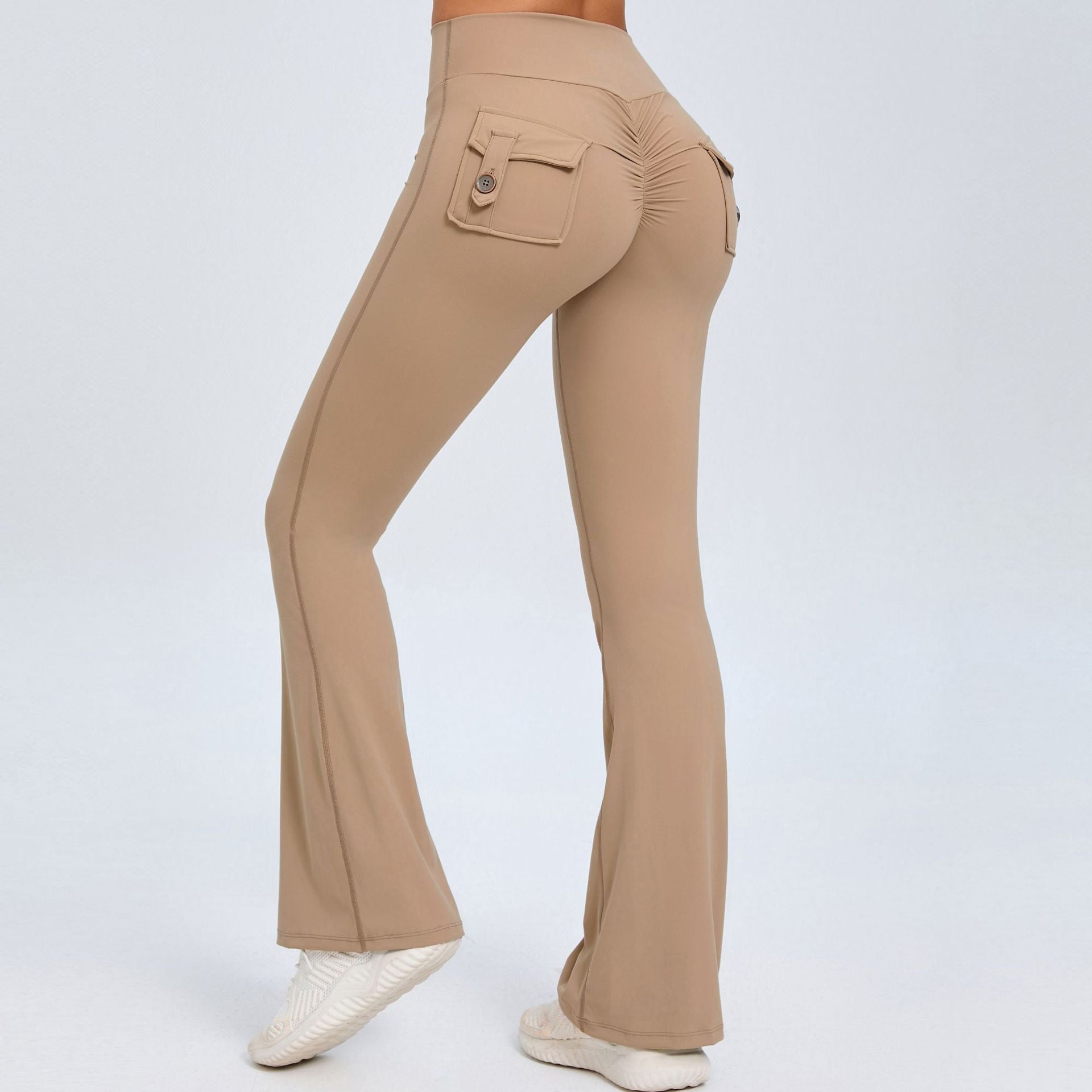 Lavi Collection -Smooth Flared Leggings with pockets Earthy Brown