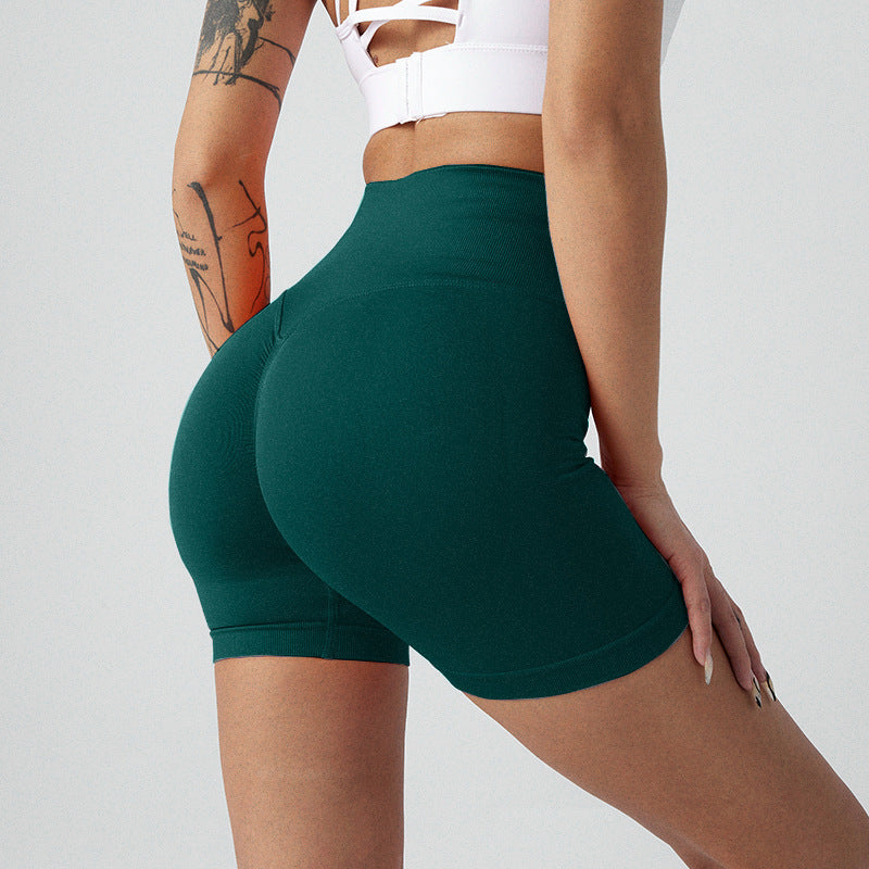 Lavi Gym Harmony Collection – Dark Green Smooth Shorts with High V-Shaped Waistband Above the Glutes