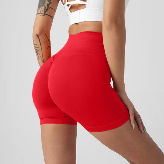 Lavi Gym Harmony Collection – Bright Red Smooth Shorts with High V-Shaped Waistband Above the Glutes