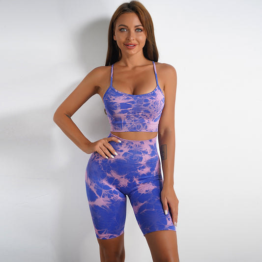 Top and shorts set Marble D with push-up effect Blue and pink bra and shorts two-piece set