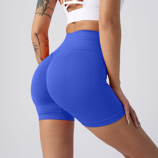 Lavi Gym Harmony Collection – Blue Smooth Shorts with High V-Shaped Waistband Above the Glutes