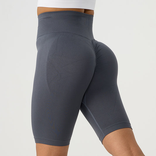 Lavi Gym Harmony Collection - Grey Smooth Long Shorts with High V-Shaped Waistband Above the Glutes