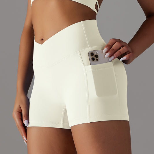 Lavi Collection - Shorts with High and V-Shaped Waistband Beige Gray