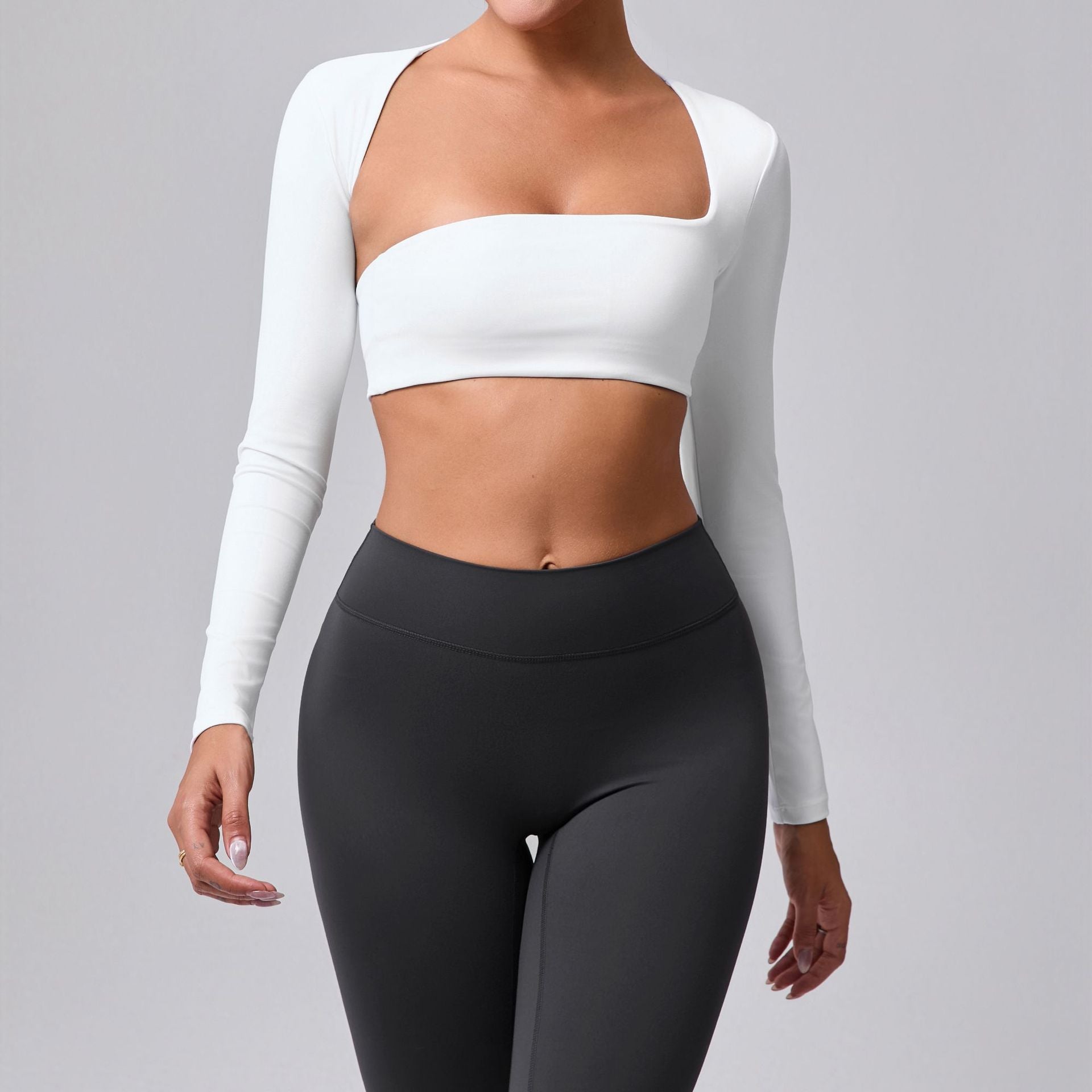 Long-sleeved women's fitness clothes White