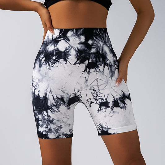 Lavi Gym Marble Collection Shorts – White, With Push-Up Effect and High Waistband