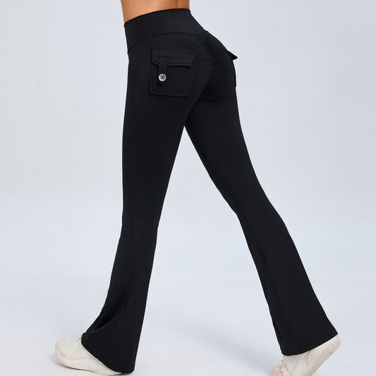Lavi Collection -Smooth Flared Leggings with pockets Black