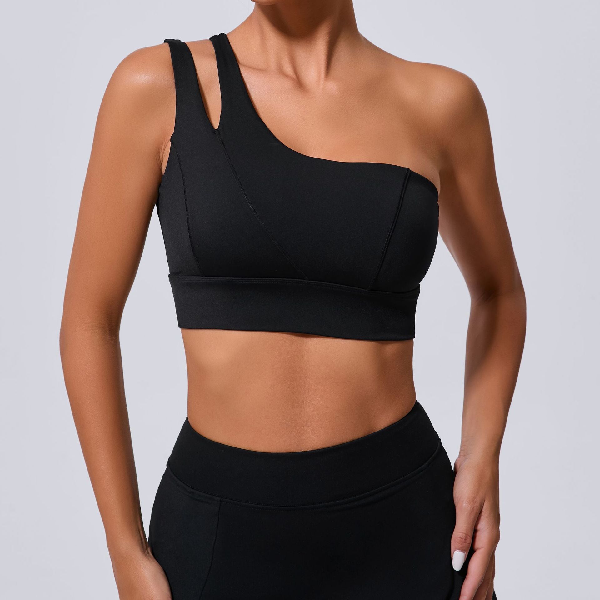 Lavi Collection Fitness one-shoulder shockproof bra Black